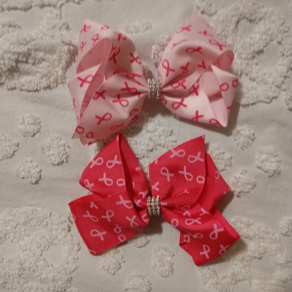 🩷 BREAST CANCER Glitter RHINESTONES HAIR BOWS (2) NEW - Picture 7 of 9